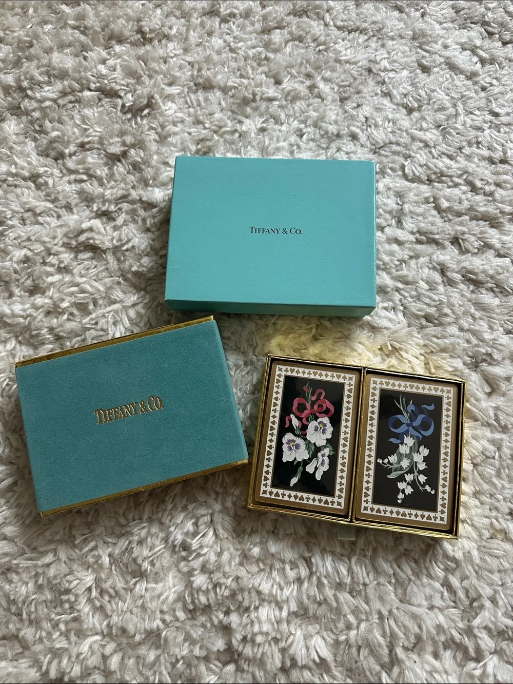 Tiffany & Co. Playing Cards in Signature Blue Box with Black Floral Backs